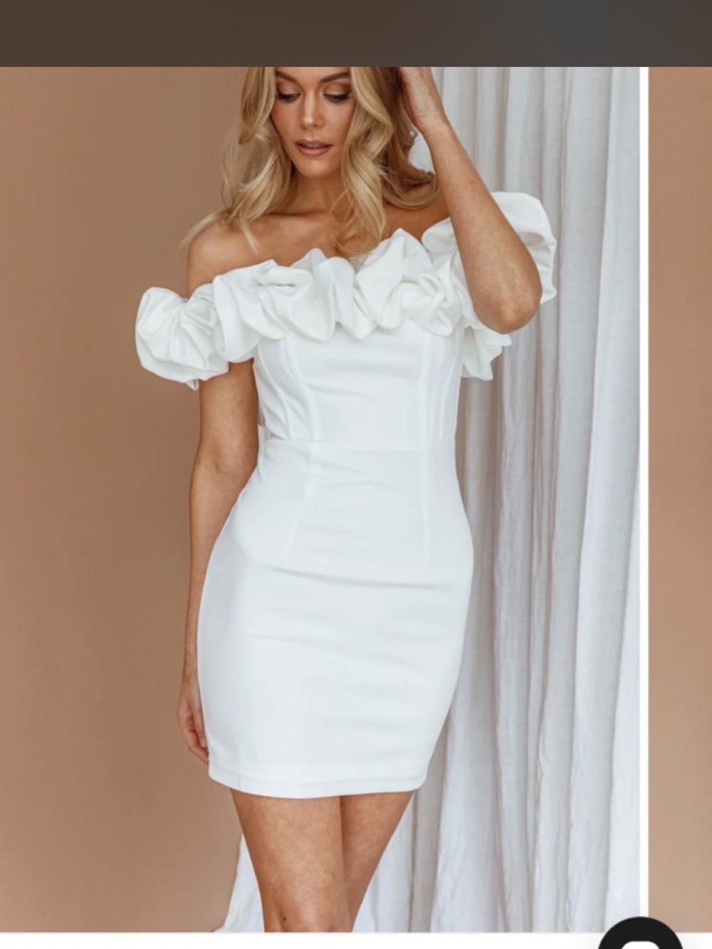 Selfie Leslie Always Yours White Off-Shoulder Ruffle Mini Dress NWT